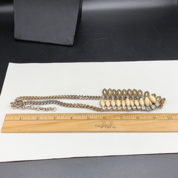 J.Crew 90s Vintage Bib Necklace 20" Ivory Marquise Cut Cabochons and Crystals - Picture 8 of 8